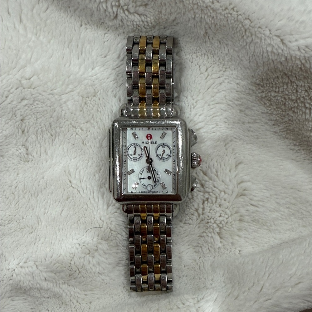 Michele Silver and Gold Square Dial Watch